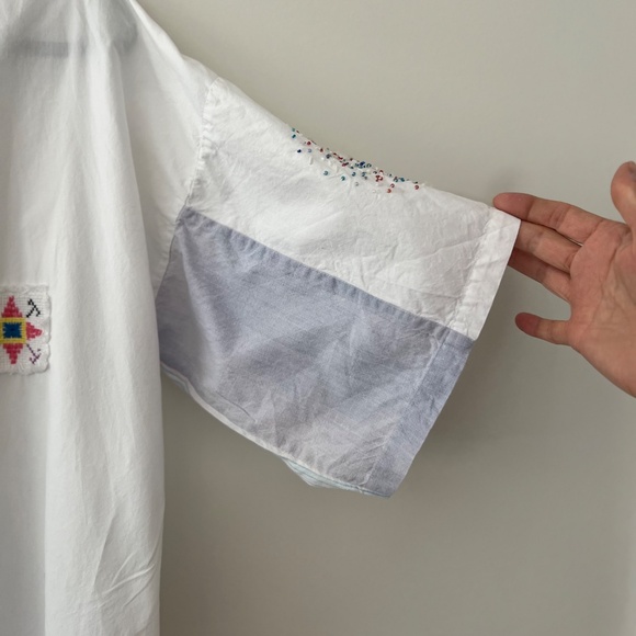 Vintage Pier 1 Imports Cotton Patchwork Embellished Beaded Robe Overshirt O/S - Picture 9 of 12